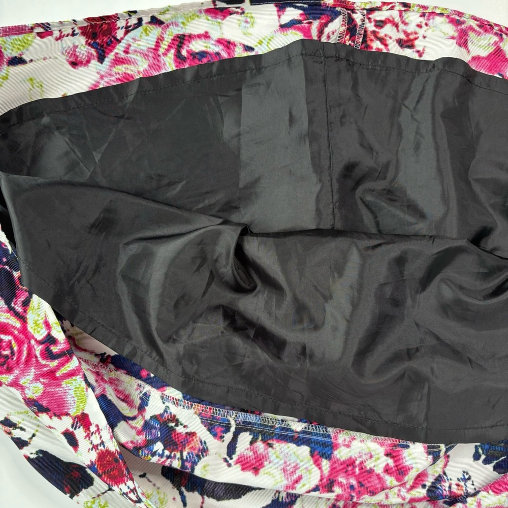 Floral A-line Tiered Full Mini Skirt Textured Grosgrain Fabric Lined w Pockets 4 - Picture 9 of 15